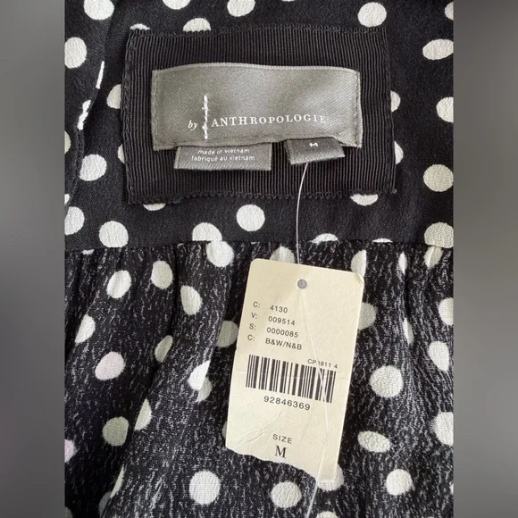 NWT Anthropologie Long-Sleeve Tie-Neck Swing Mini Dress Black And White Size Med - Picture 10 of 14